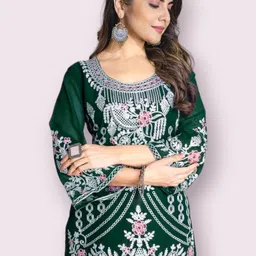 snizvi Women Embroidered Regular Kurti with Pyjamas image 1