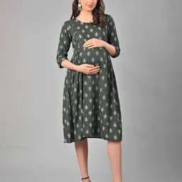 Negen Women Round Neck Floral Print Maternity Fit & Flare Dress-picture-23