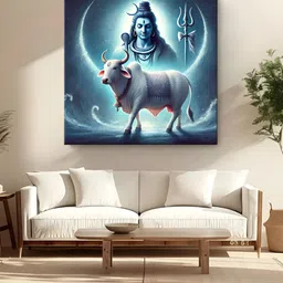 999Store Blue & Black Shiva And Nandi Printed Canvas Wall Art-image-37