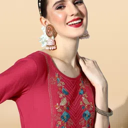 Anouk Rustic Floral Yoke Design Thread Work Straight Kurta With Trousers image 5