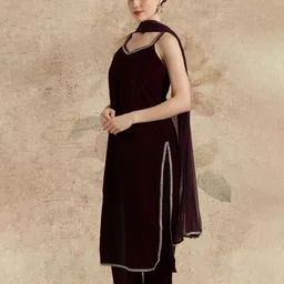 AVANSHEE Women Embroidered Regular Velvet Kurta with Palazzos & With Dupatta image 4