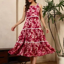 DEKLOOK Women Square Neck Floral Print Tiered Fit & Flare Midi Dress-picture-15