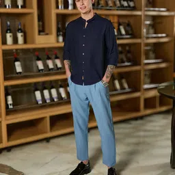 campus sutra Men Regular Fit Polka Print Mandarin Collar Casual Shirt image 4