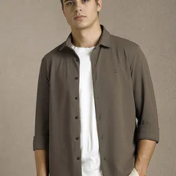 Louis Philippe Sport Textured Spread Collar Slim Fit Shirt-image-62