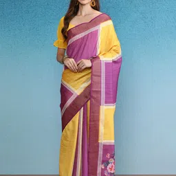 DIVASTRI Colourblocked Zari Tissue Bagru Saree-image-5