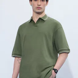 The Souled Store Men Solid Polo Collar Cotton Oversized T-shirt-picture-37