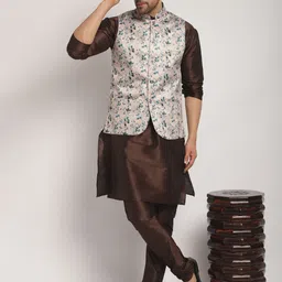 kaifoo Men Dupion Silk Kurta Churidar Ethnic Jacket Set-picture-28