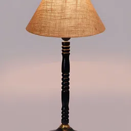 Devansh Beige & BlackWooden Frustum Shaped Table Lamp image 2