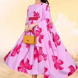 Raiyani Fashion Women Cotton Floral Printed Maxi Dress With Dupatta-picture-30