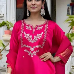 KALINI Women Ethnic Motifs Embroidered Regular Thread Work Kurta with Trousers & With Dupatta image 4