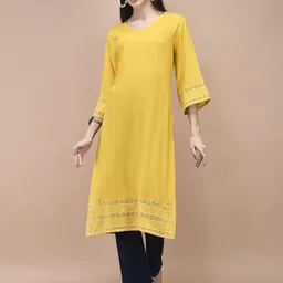 Shree Women Ethnic Motifs Solid Flared Sleeves Thread Work Regular Kurta-picture-20