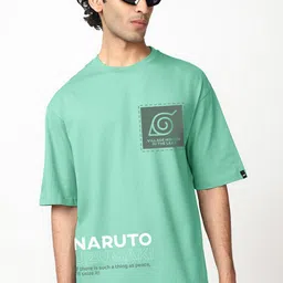 Bewakoof Men Uzumaki Naruto Graphic Printed Round Neck Cotton Oversized T-shirt image 4