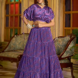 PURVAJA Printed Lehenga & Unstitched Blouse image 3