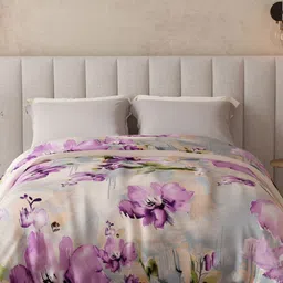 Boutique Living India Purple & Peach-Coloured Floral Mink AC Room Double Bed Blanket-image-2