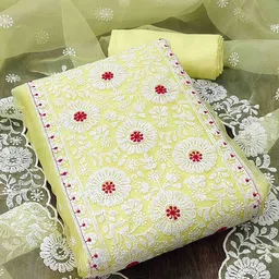 DIVASTRI Floral Embroidered Thread Work Organza Unstitched Dress Material-image-19