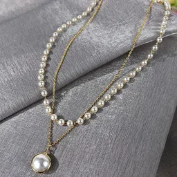 Zaphariq Gold-Plated Double Layered Pearls Beaded Necklace-picture-12