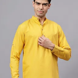 APEKTRA Mandarin Collar Roll-Up Sleeves Straight Short Kurta-picture-15