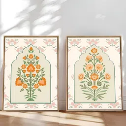 Art Street Orange & Green 2 Piece Canvas Floral and Botanical Wall Paintings-picture-29