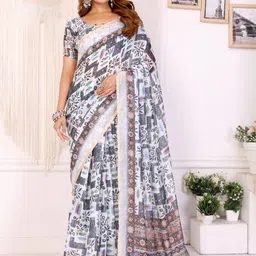 PRISHA FASHION Abstract Printed Pure Cotton Saree With Blouse Piece-picture-33