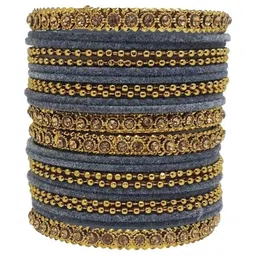THE BLAZZE Set Of 24 Grey Glass Artificial Stones & Beads Bangle image 2