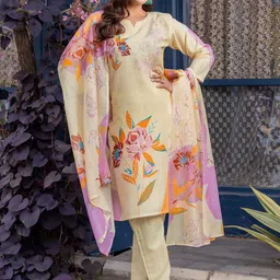 Rujave Floral Printed Notch Neck Straight Kurta With Trousers And Dupatta-picture-19