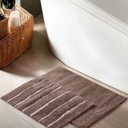 Home Centre Fiesta Prime Brown & White 2 Pieces 1450-GSM Striped Anti-Slip Bath Rugs-image-6