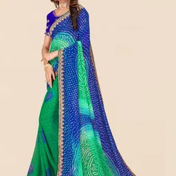 KALINI Women Georgette Bandhani Saree With Unstitched Blouse Piece image 5