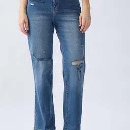 Sparkle Women Flared High-Rise Slash Knee Light Fade Jeans-image-48