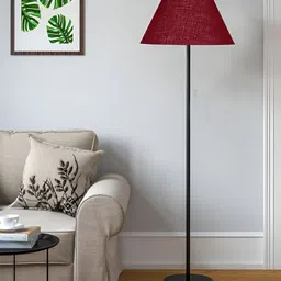 Devansh Maroon & Black Conical Shade Wood Base Floor Lamps image 2