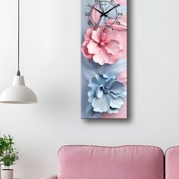 OLIVE TREE Blue & Pink Printed Contemporary Wooden Rectangle Analogue Wall Clock-picture-7