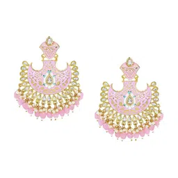 Anouk Kundan Stone Studded Crescent Shaped Meenakari Drop Earrings image 4