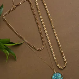 DressBerry Gold-Plated Artificial Stones Studded Layered Chain image 1