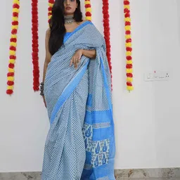 HERE&NOW Ethnic Motifs Pure Cotton Bagru Saree-picture-23
