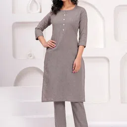 NAVYAAZRI Striped Round Neck Pure Cotton Straight Kurta With Trousers image 5