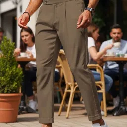 COVZ Men Solid Comfort Slim Fit Mid-Rise Easy Wash Pleated Gurkha Formal Trousers-image-9