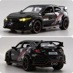 ukaxa 132 Diecast Civic Model Type-R Toy Car Pull Back Openable Door With light &Sound image 3