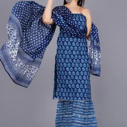 Cloth Bites Floral Printed Regular Pure Cotton Straight Kurta with Sharara & Dupatta image 3