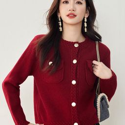 JC Collection Women Round Neck Long Sleeves Cardigan Sweater-picture-8