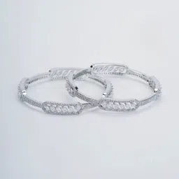 Opal Touch Set Of 2 Rhodium-Plated & White Brass American Diamond Bangle image 3