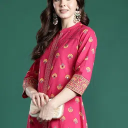 Indo Era Printed Pure Cotton Straight Tunic & Trousers Co-Ord Set image 2