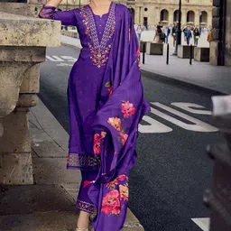MOJILAA Floral Embroidered Beads and Stones Straight Kurta With Trousers & Dupatta-picture-17