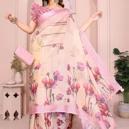 RUDRAKSH1991 Floral Pure Linen Saree image 4