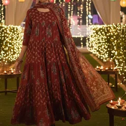 DIVASTRI Women Ethnic Motifs Printed Tiered Kurta with Trousers & With Dupatta-picture-12