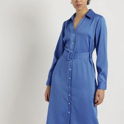 FableStreet Women Ribbed Satin Shirt Midi Dress-picture-21