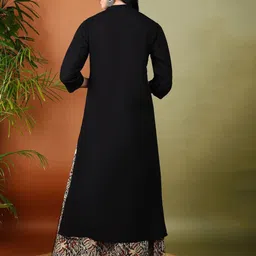 KALINI Mandarin Collar Cotton Slub A-Line Kurta With Kalamkari Printed Palazzos image 3