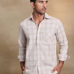 Uncluttered Closet Men Standard Fit Checked Spread Collar Linen Casual Shirt-picture-14