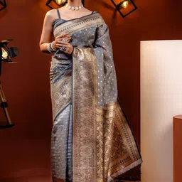 CANIZZARO Woven Design Zari Silk Blend Banarasi Saree-picture-13