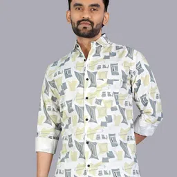 Metronaut Men Classic Fit Abstract Printed Spread Collar Cotton Casual Shirt-picture-15