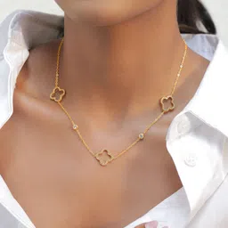 Rubans Voguish 18K Gold-Plated Stainless Steel Tarnish-Free Waterproof Clover CZ Necklace image 4