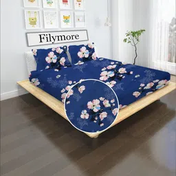 Filymore Blue Floral 300 TC King Bedsheet with 2 Pillow Covers-picture-25